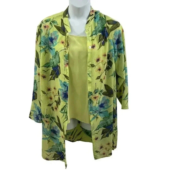 Y2K Susan Graver Long Women's 2X Cami & Overshirt Floral Set Top Elegant Earthy - Picture 1 of 15